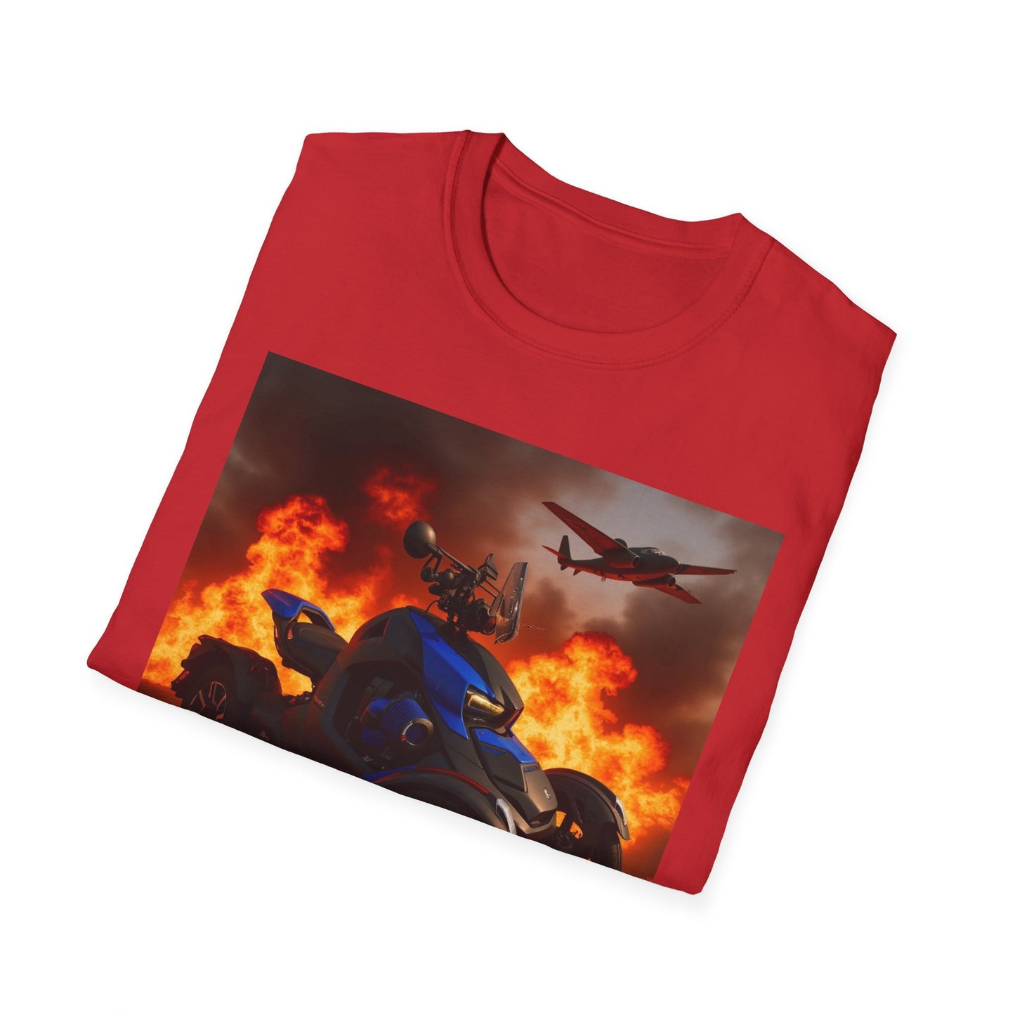 Motorcycle & Jet Flames T‑Shirt — Burnout Rider Graphic Tee