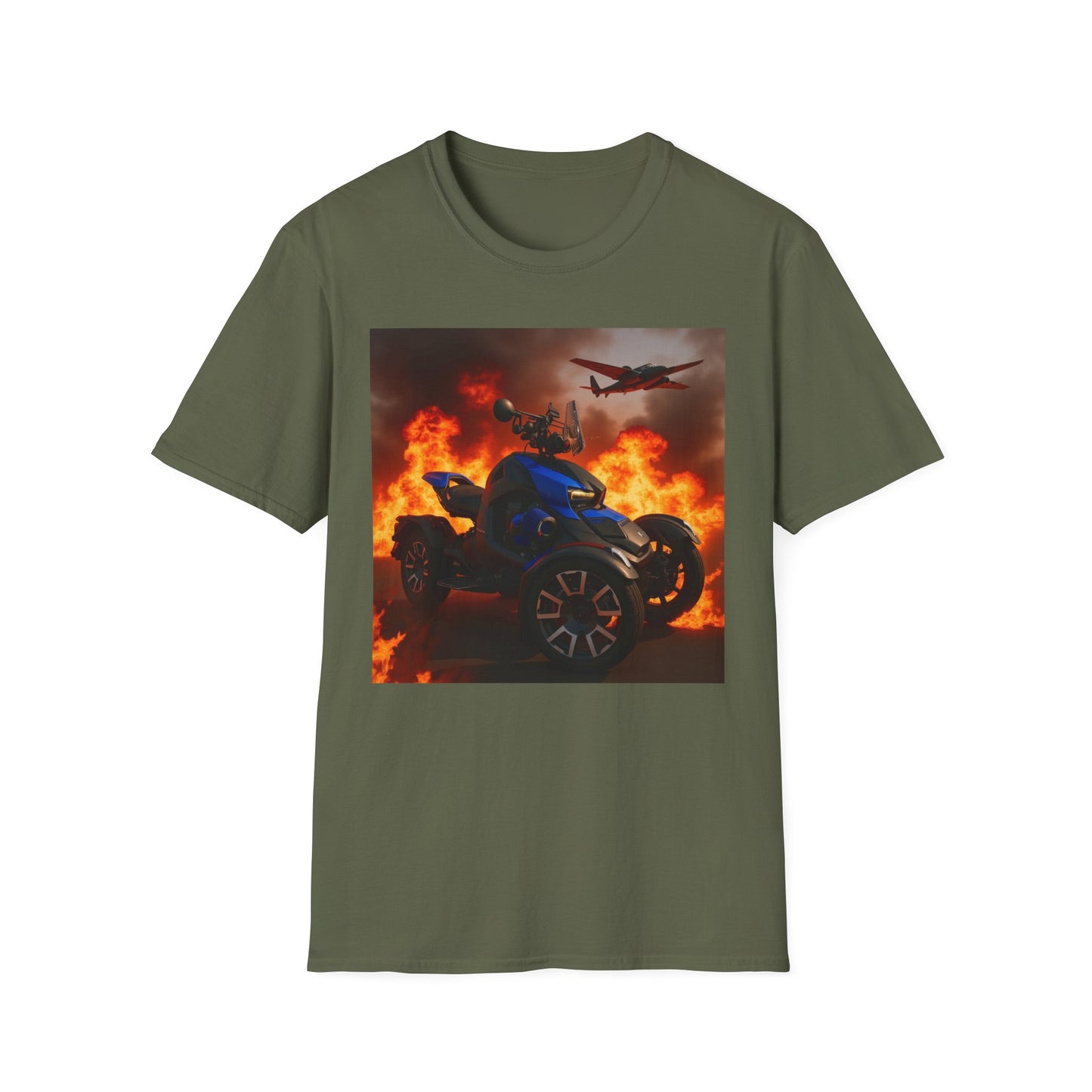Motorcycle & Jet Flames T‑Shirt — Burnout Rider Graphic Tee