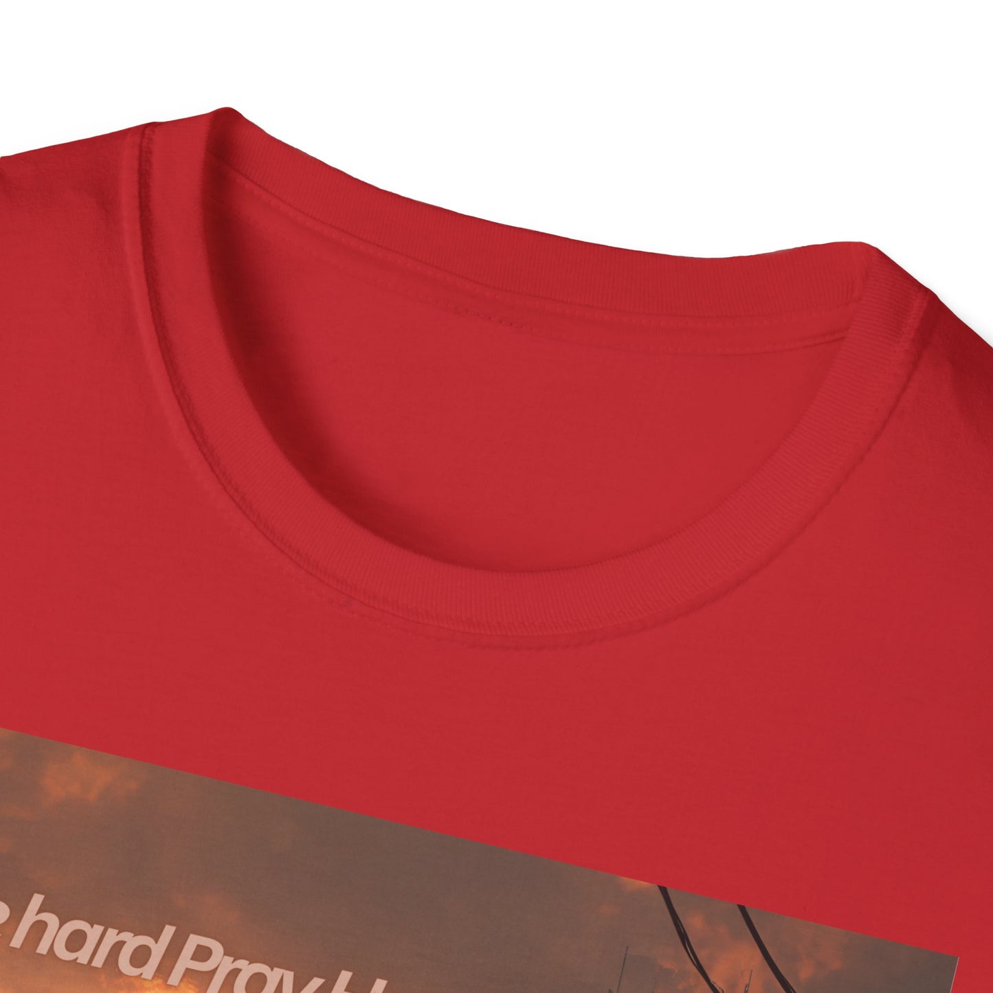 Retro Sci‑Fi T-Shirt — "Ride Hard, Pray Harder" Sunset Landscape