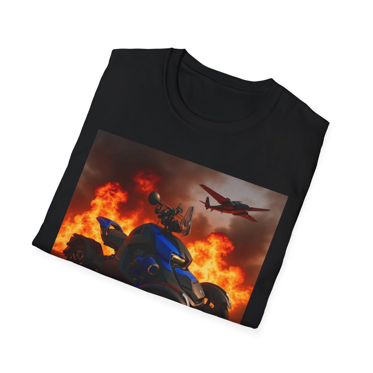 Motorcycle & Jet Flames T‑Shirt — Burnout Rider Graphic Tee