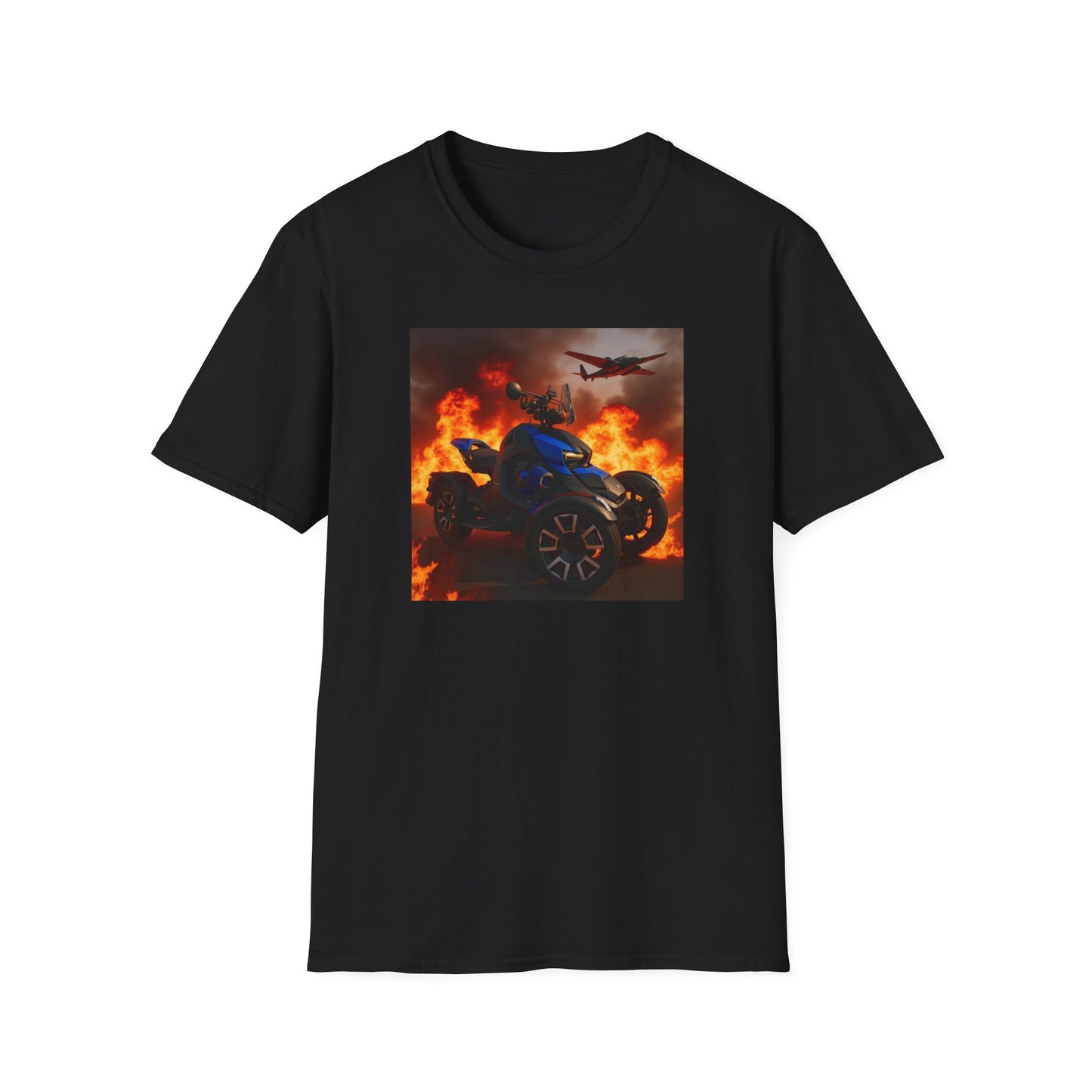 Motorcycle & Jet Flames T‑Shirt — Burnout Rider Graphic Tee