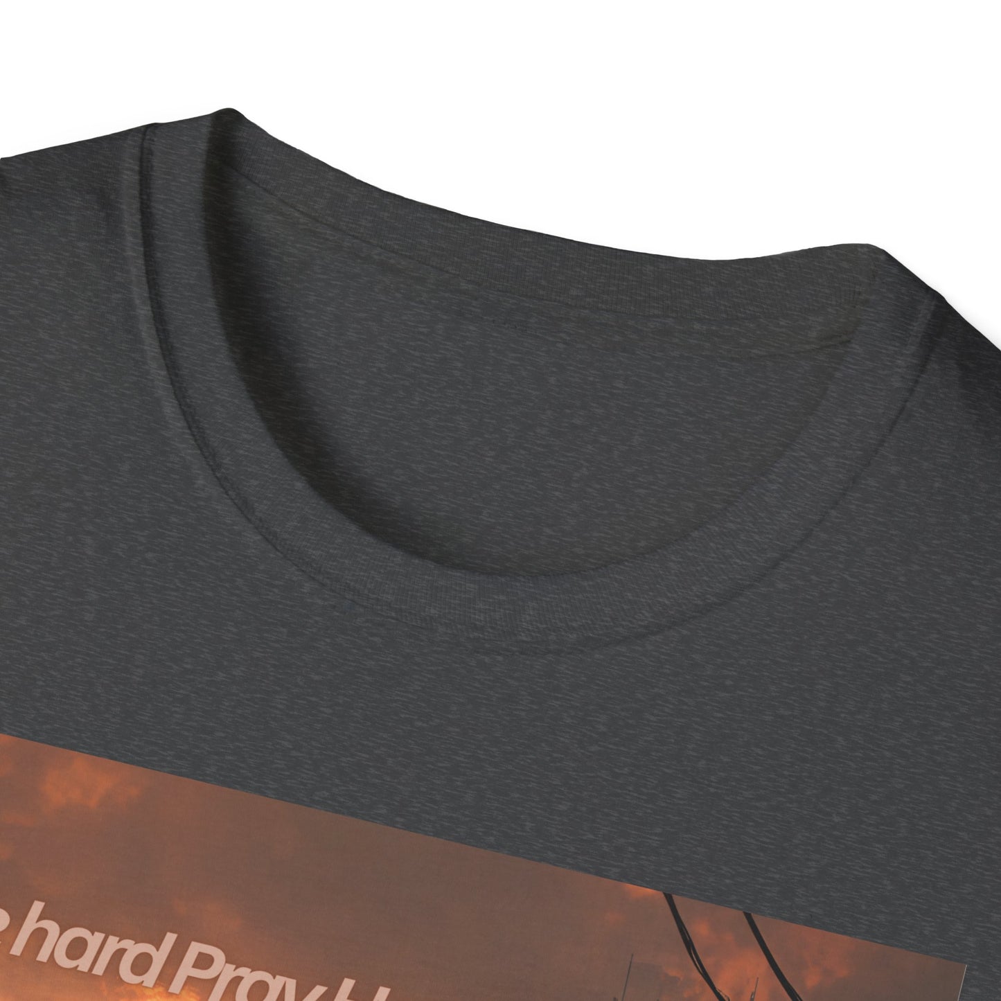 Retro Sci‑Fi T-Shirt — "Ride Hard, Pray Harder" Sunset Landscape