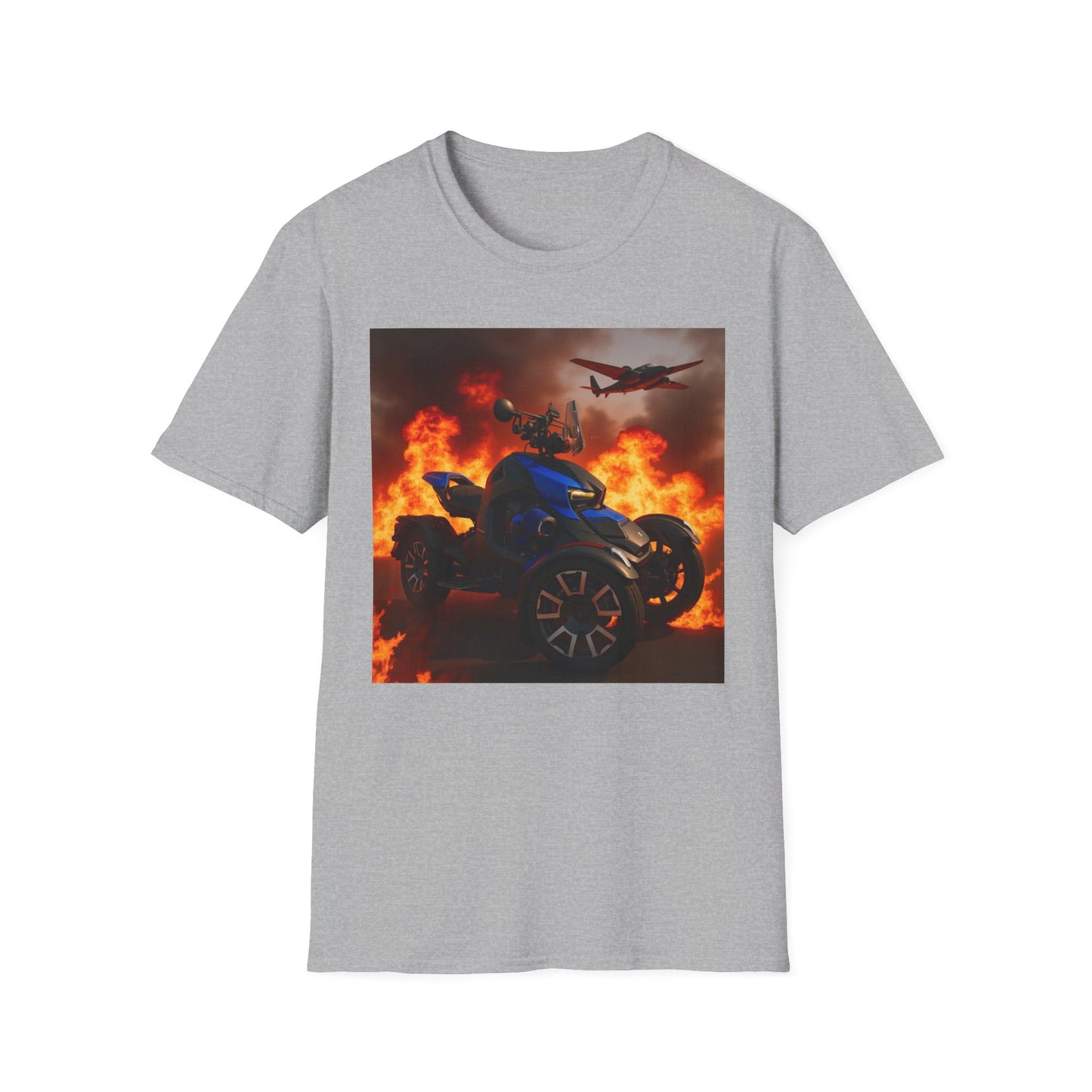 Motorcycle & Jet Flames T‑Shirt — Burnout Rider Graphic Tee