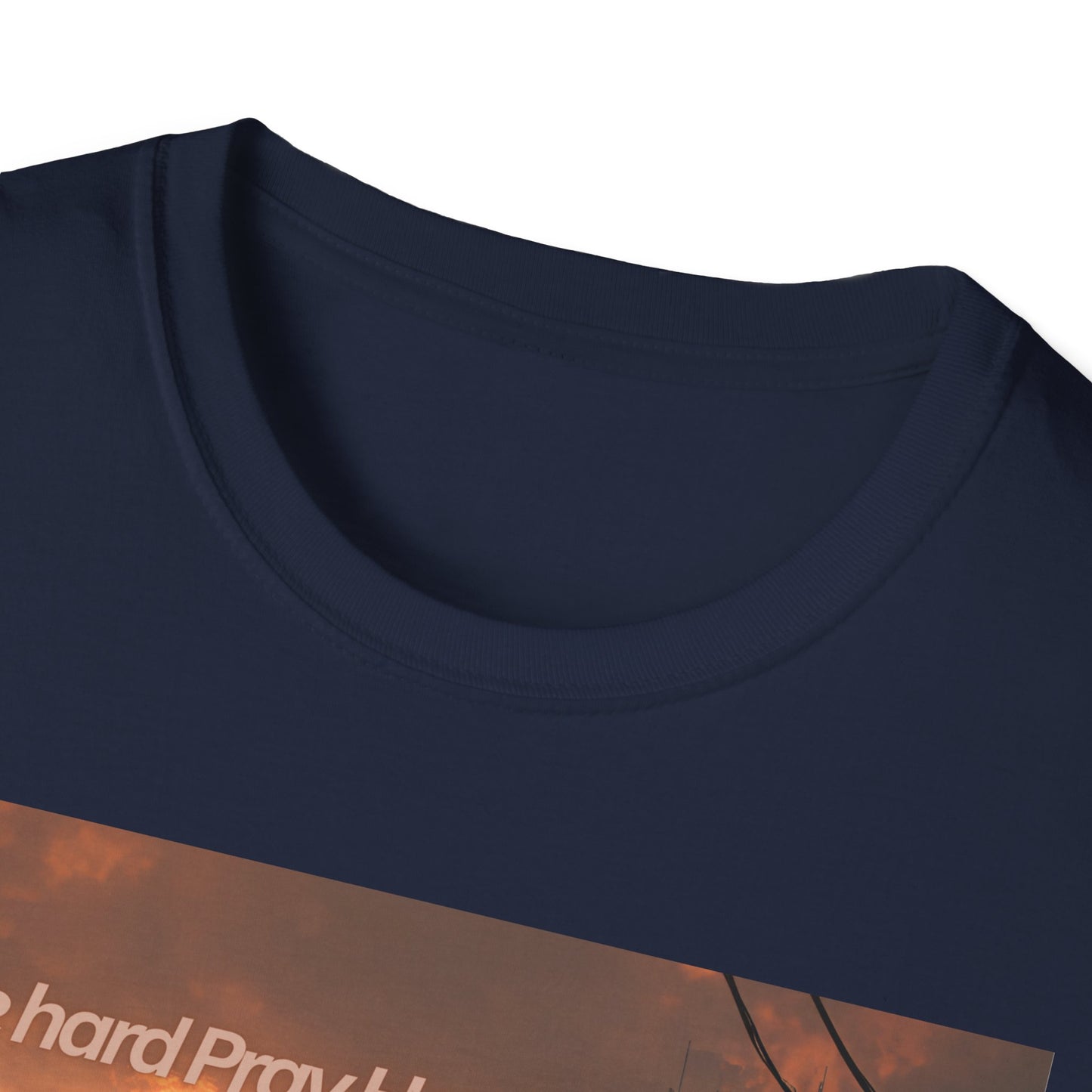 Retro Sci‑Fi T-Shirt — "Ride Hard, Pray Harder" Sunset Landscape