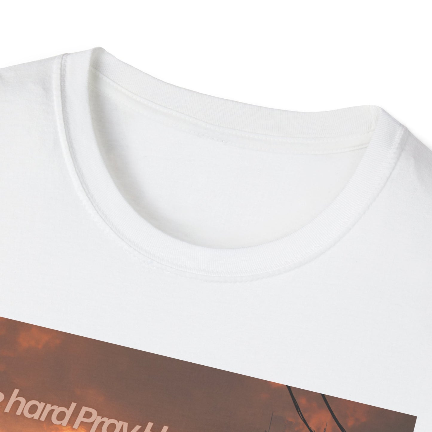 Retro Sci‑Fi T-Shirt — "Ride Hard, Pray Harder" Sunset Landscape