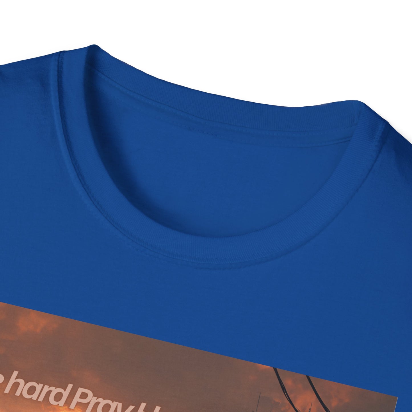 Retro Sci‑Fi T-Shirt — "Ride Hard, Pray Harder" Sunset Landscape