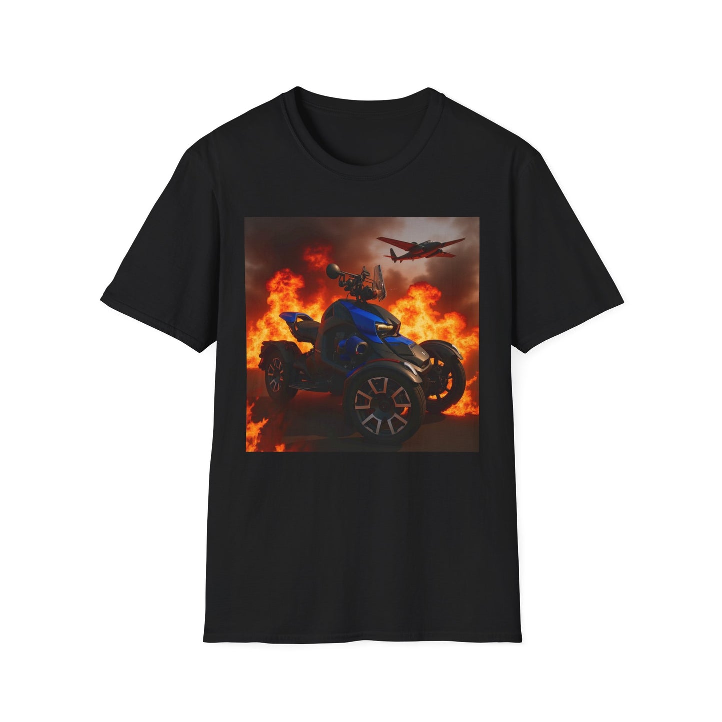 Motorcycle & Jet Flames T‑Shirt — Burnout Rider Graphic Tee