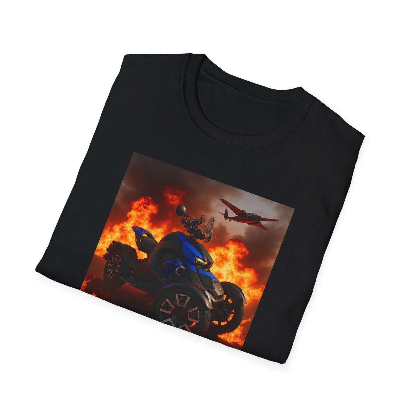 Motorcycle & Jet Flames T‑Shirt — Burnout Rider Graphic Tee