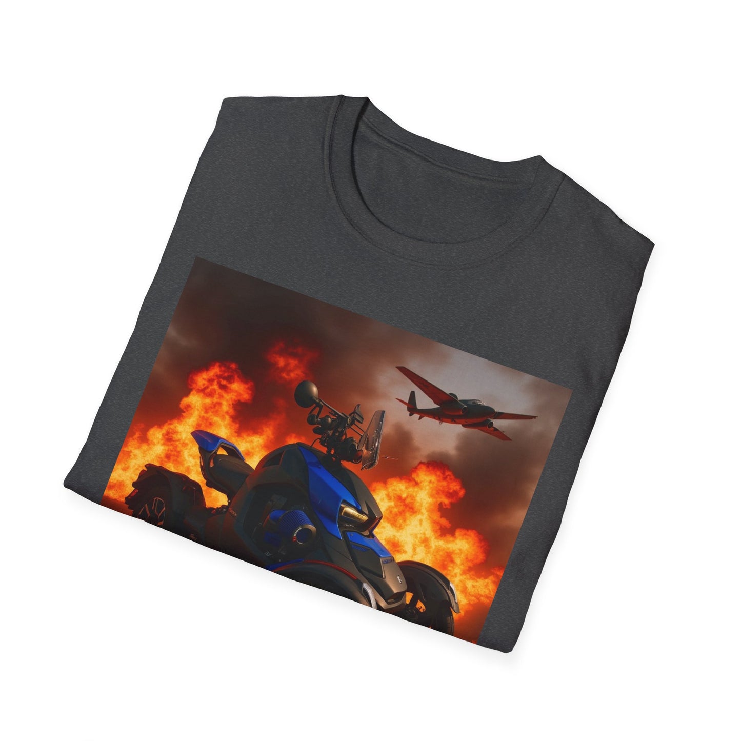 Motorcycle & Jet Flames T‑Shirt — Burnout Rider Graphic Tee