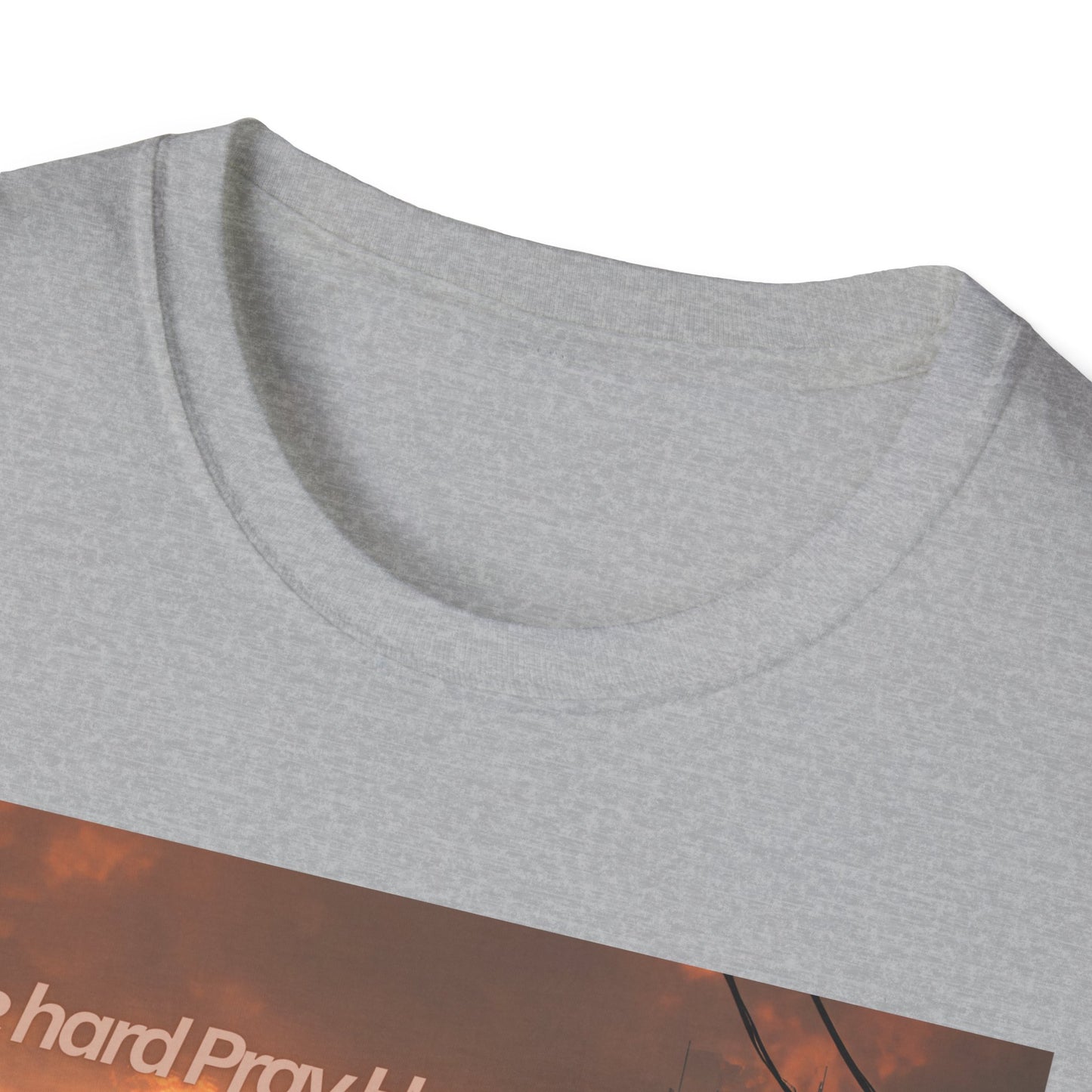 Retro Sci‑Fi T-Shirt — "Ride Hard, Pray Harder" Sunset Landscape