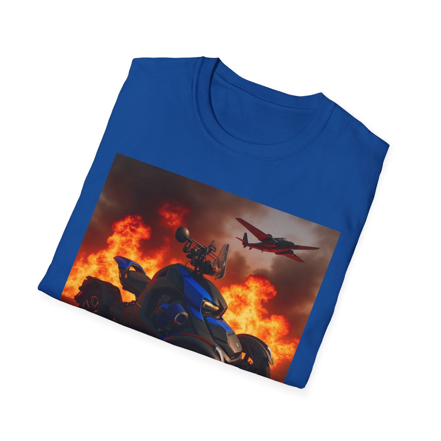 Motorcycle & Jet Flames T‑Shirt — Burnout Rider Graphic Tee