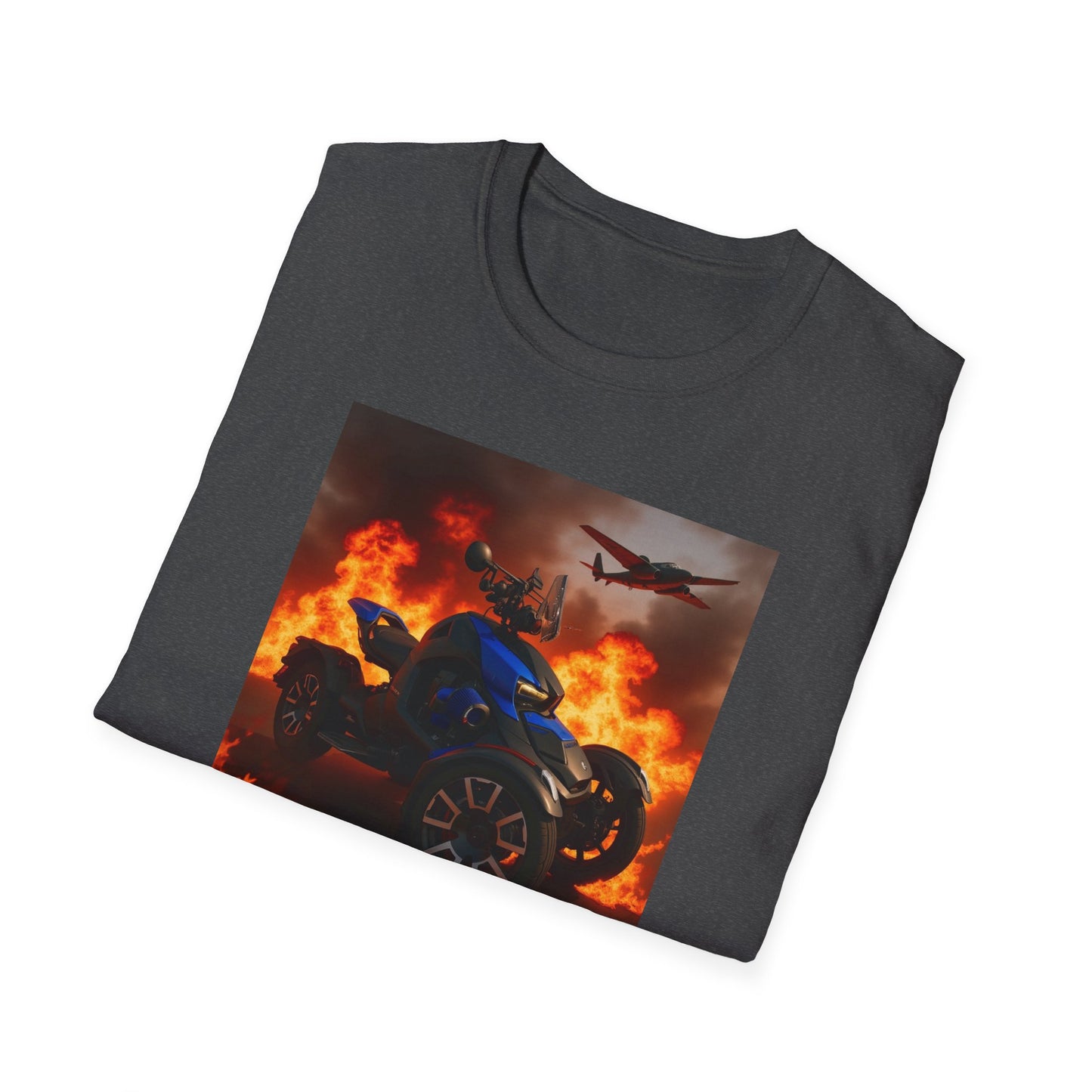 Motorcycle & Jet Flames T‑Shirt — Burnout Rider Graphic Tee