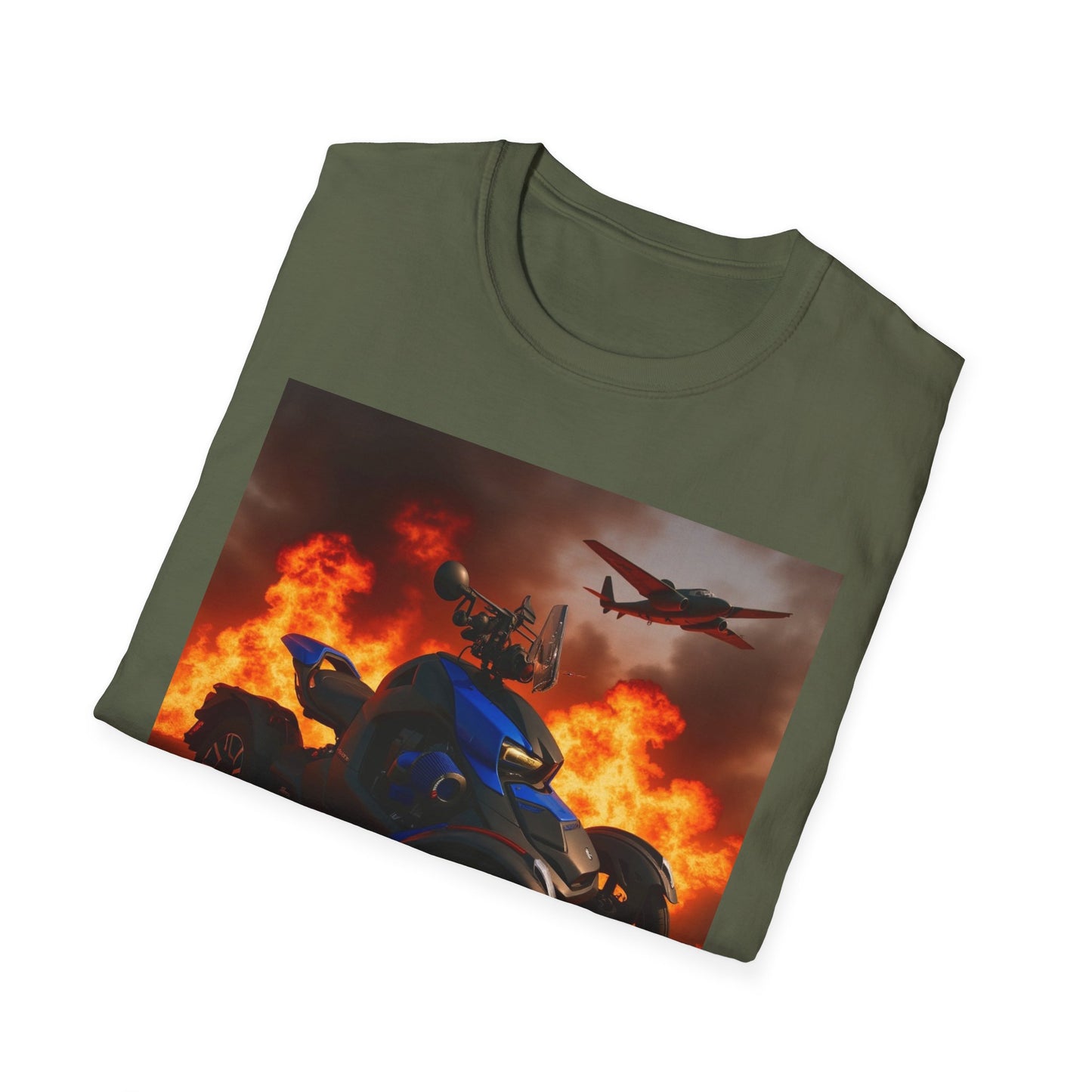 Motorcycle & Jet Flames T‑Shirt — Burnout Rider Graphic Tee