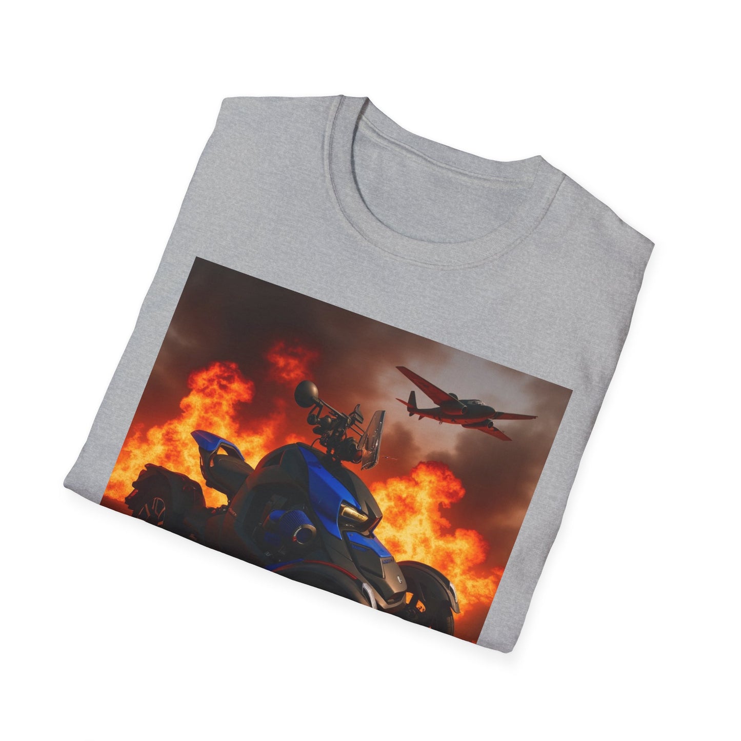 Motorcycle & Jet Flames T‑Shirt — Burnout Rider Graphic Tee